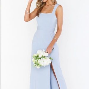 Show me your mumu bridesmaid Paris dress in blue steel stretch. New with tags.